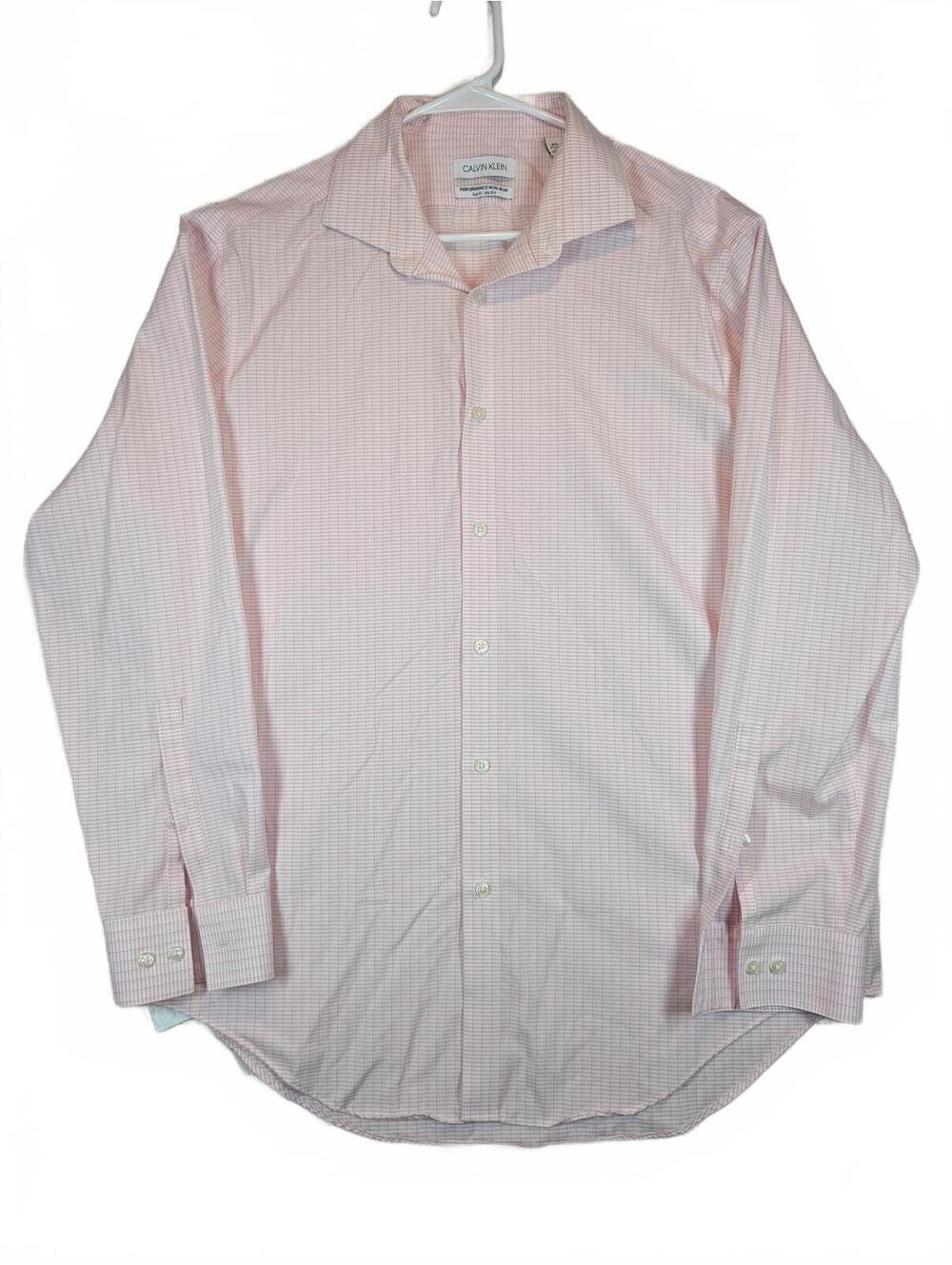 Calvin Klein Performance Non-Iron Pink Check Shirt Slim Fit Mens 16.5 32/33